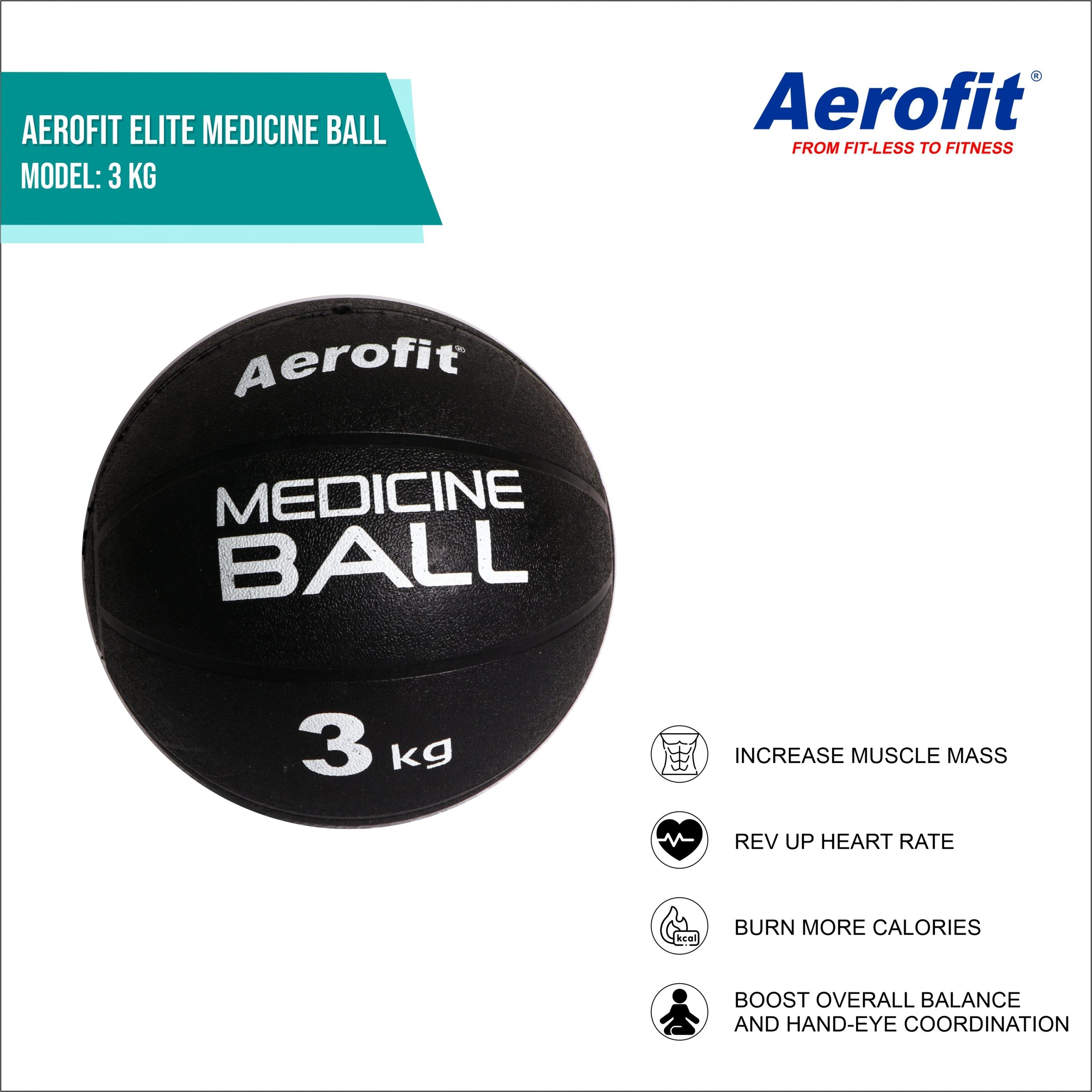 Aerofit Elite Medicine Ball 3kg for strength training, core workouts, and functional fitness