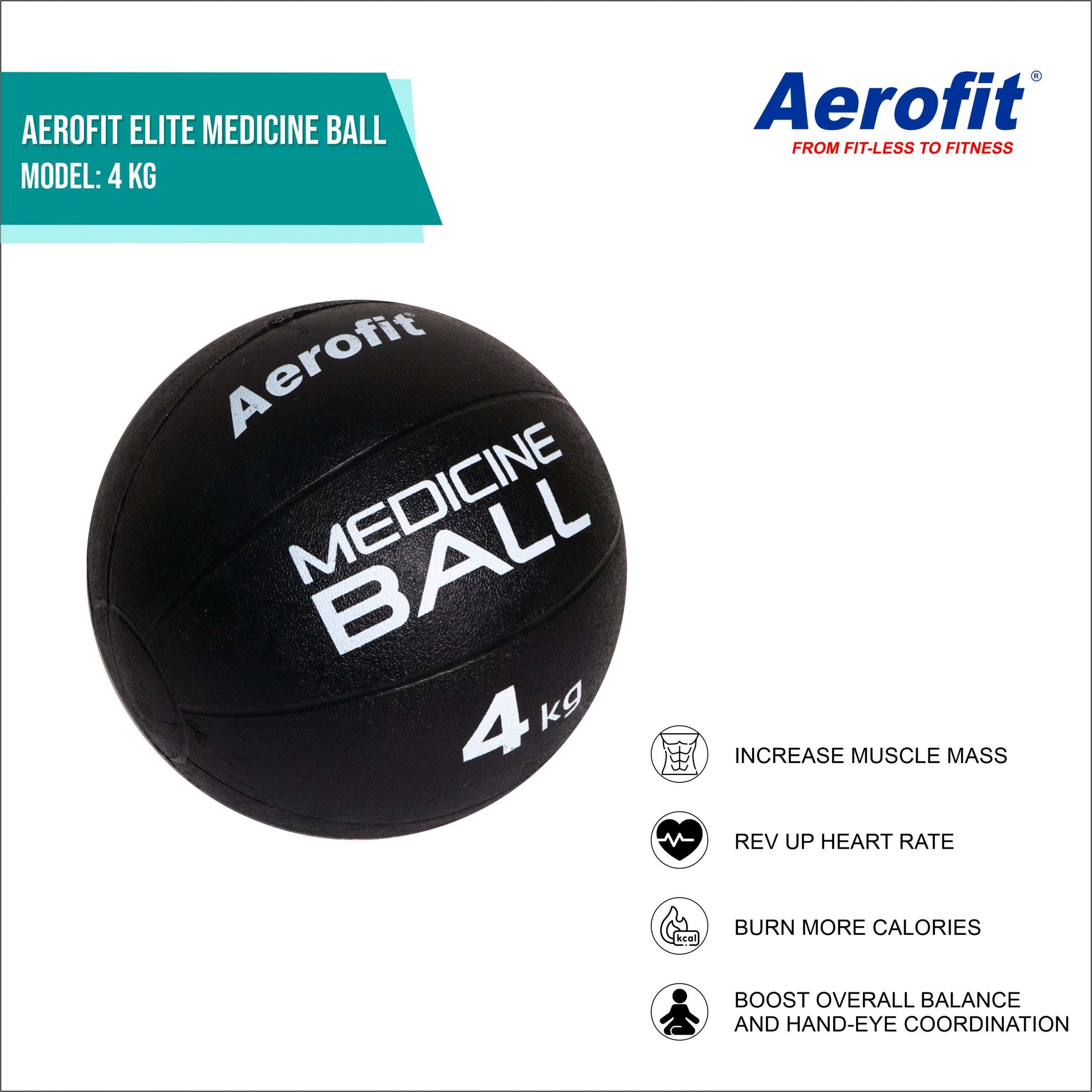 Aerofit Elite Medicine Ball 4kg designed for power training, CrossFit, and gym workouts