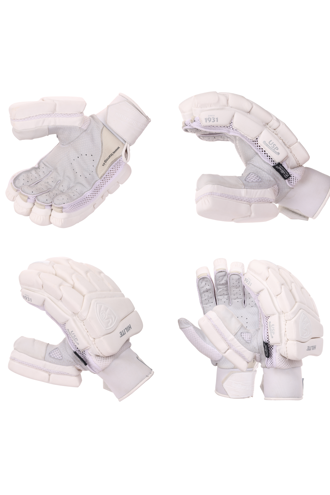 Batsman wearing white SG Hilite batting gloves at the nets