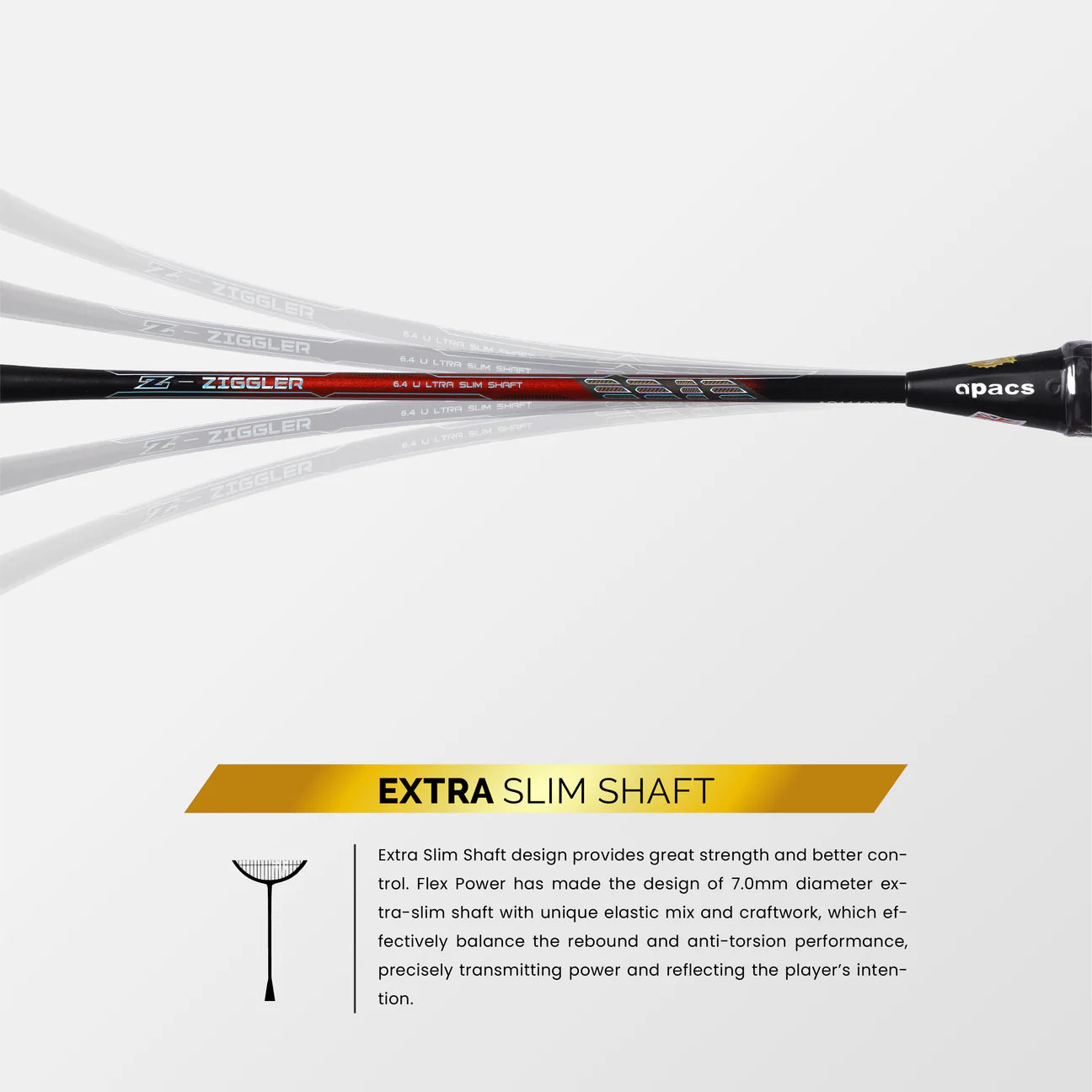 Apacs Z Ziggler badminton racket with slightly head-heavy balance Racket with extra slim shaft