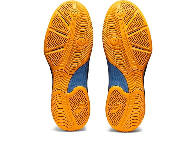 orange sole with blue insole ASICS Court Hunter 2 badminton shoes for training and court sessions