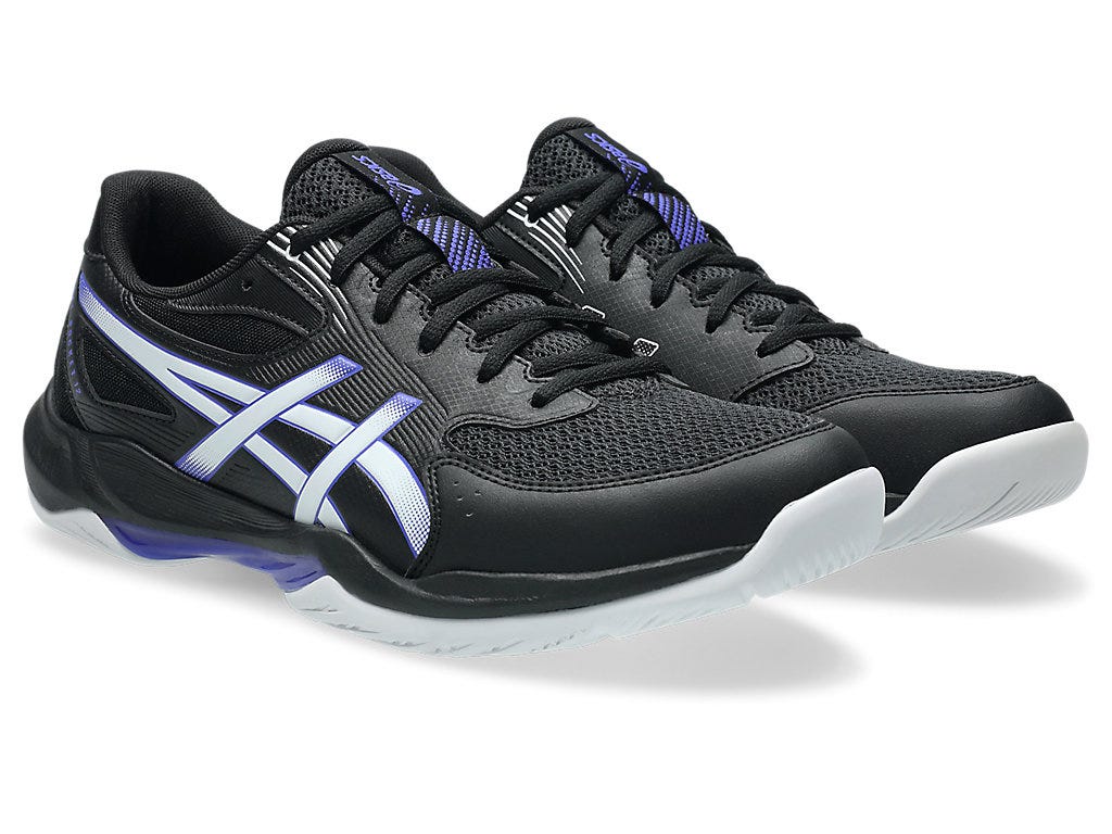 Black and purple athletic shoes ASICS GEL Rocket 12 badminton shoes with GEL cushioning
