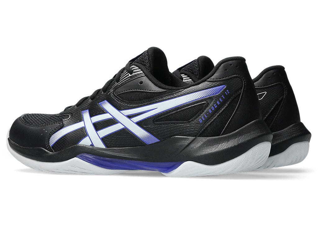 black and white colour ASICS GEL Rocket 12 badminton shoes lightweight court footwear