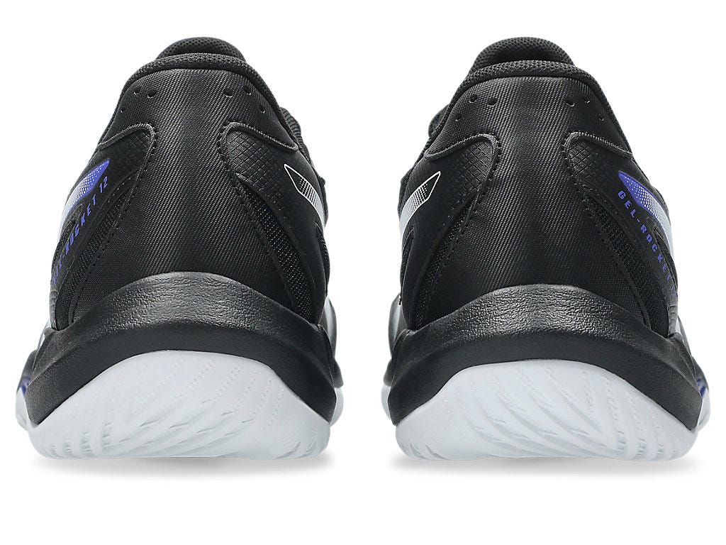 Black sports shoes with white soles ASICS GEL Rocket 12 badminton shoes with TRUSSTIC support