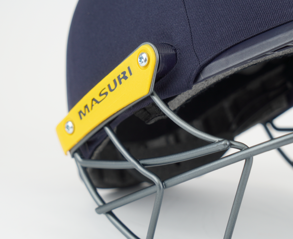 Batter wearing the Masuri C Line Plus steel cricket helmet during a net session