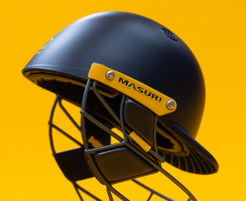 Batter wearing the Masuri T Line Plus titanium cricket helmet during a net session