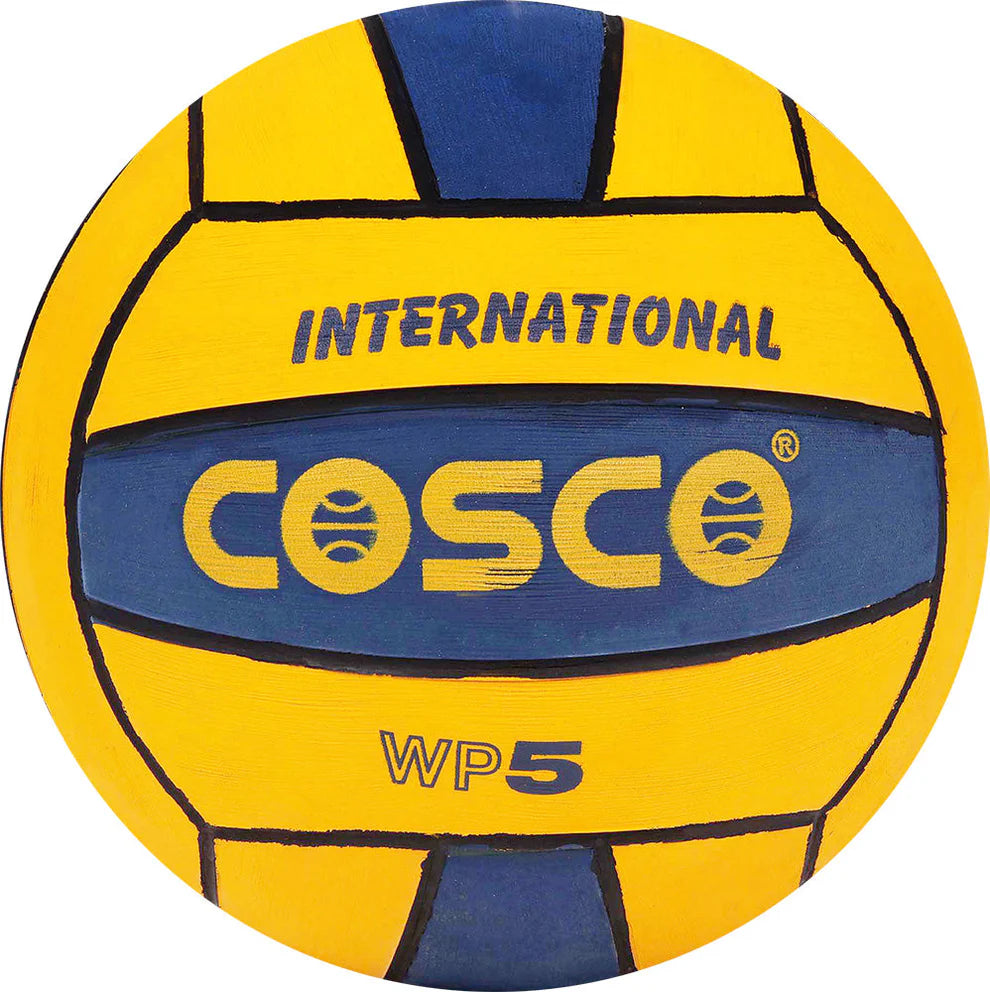A yellow and blue Cosco water polo ball Cosco International waterproof hand-stitched water polo ball