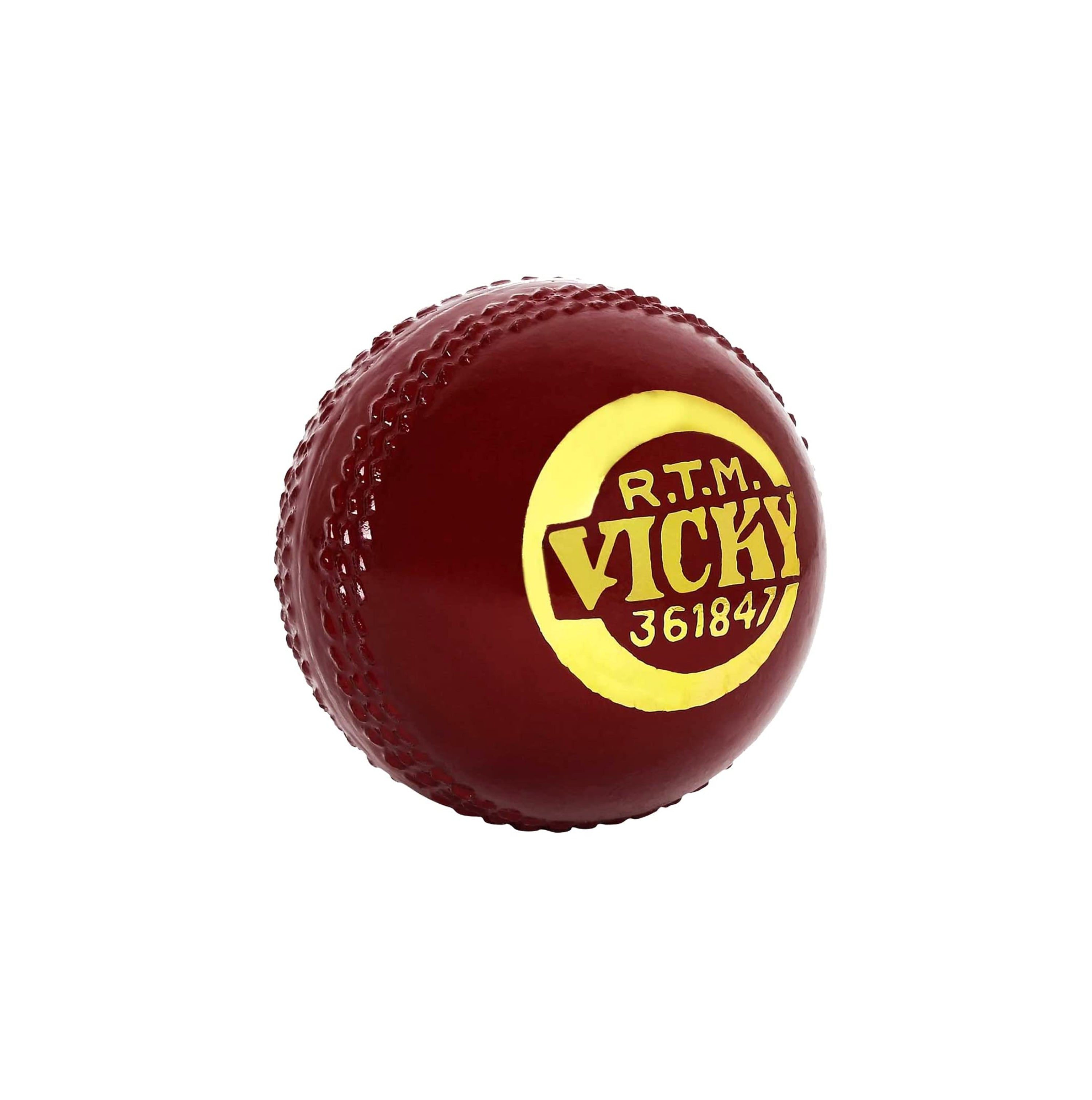 Red cricket ball with yellow Cricket Cork Ball Vicky Red for cricket practice and training