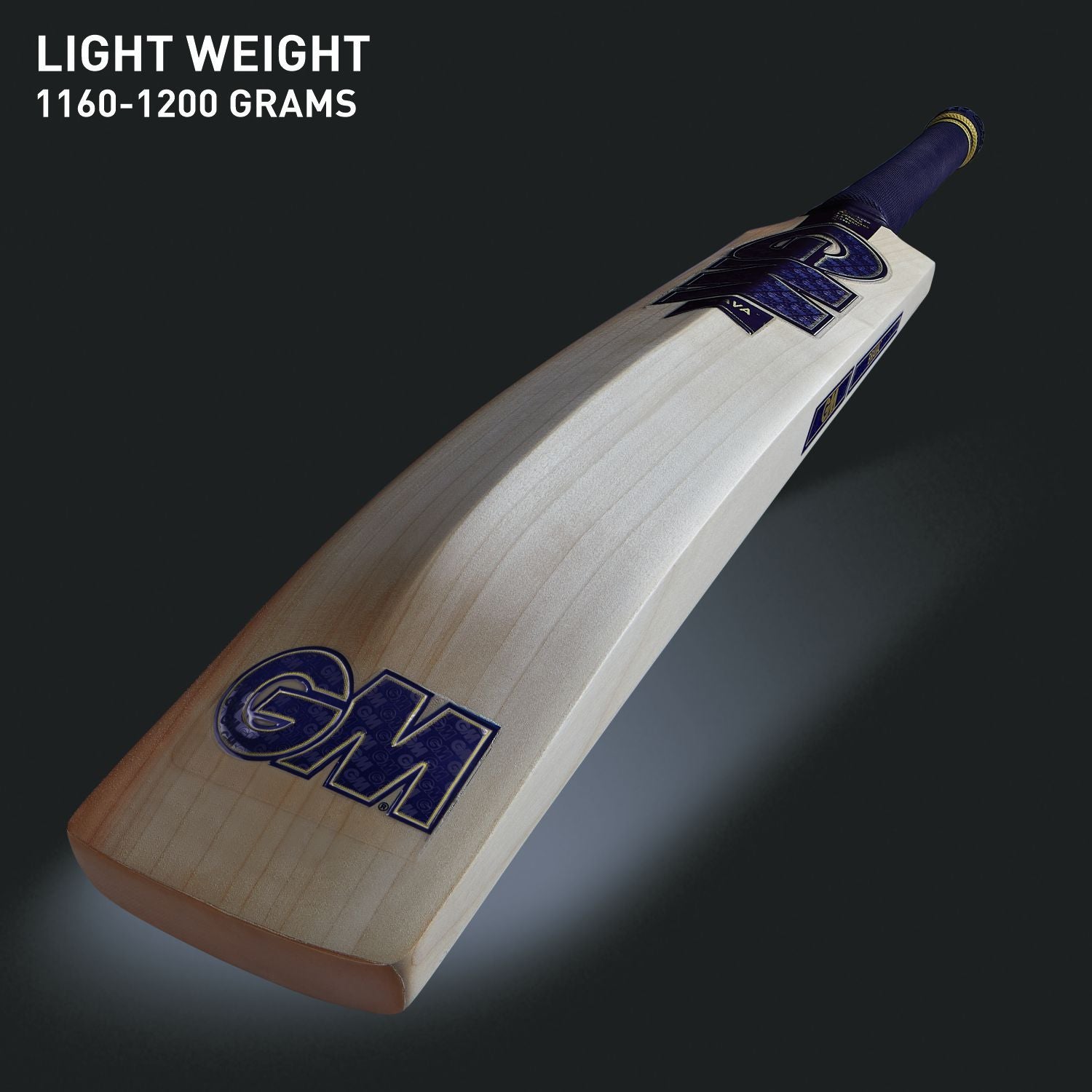 Lightweight cricket bat with Spine and sticker on the back of the GM Brava 707 cricket bat