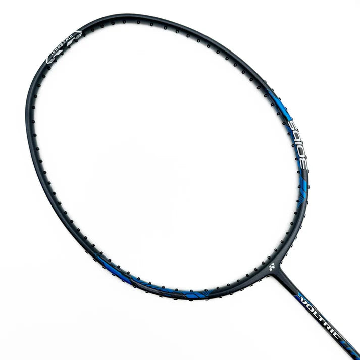 Tennis racket with black and blue frame Good badminton racket featuring an isometric head for better control and power shots