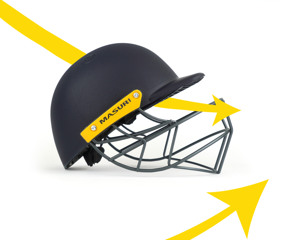 Rear shell and strap detail of the Masuri C Line steel cricket helmet