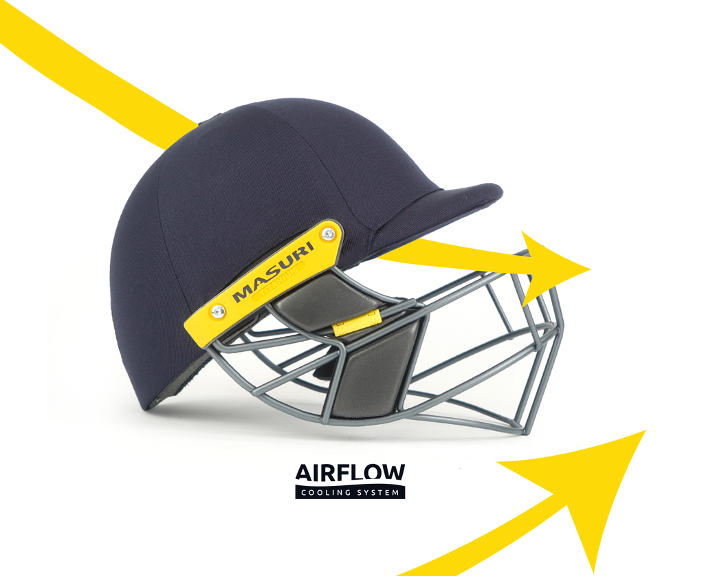 Chin strap and peak of the Masuri T Line cricket helmet