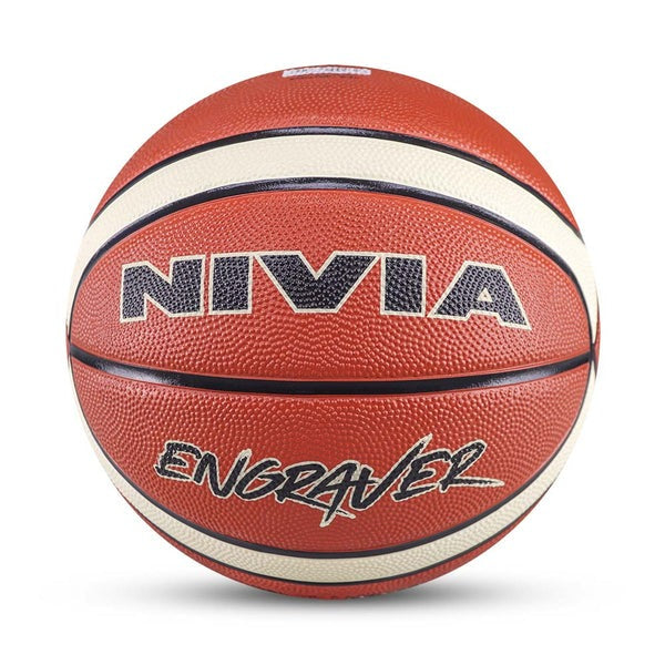 Nivia Engraver basketball with engraved panels on a plain background