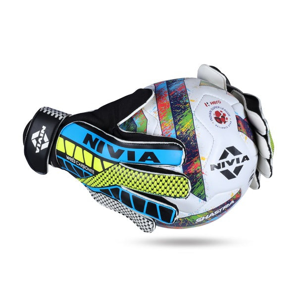 Adjustable wrist strap close-up on the Nivia goalkeeper gloves Web for a secure fit