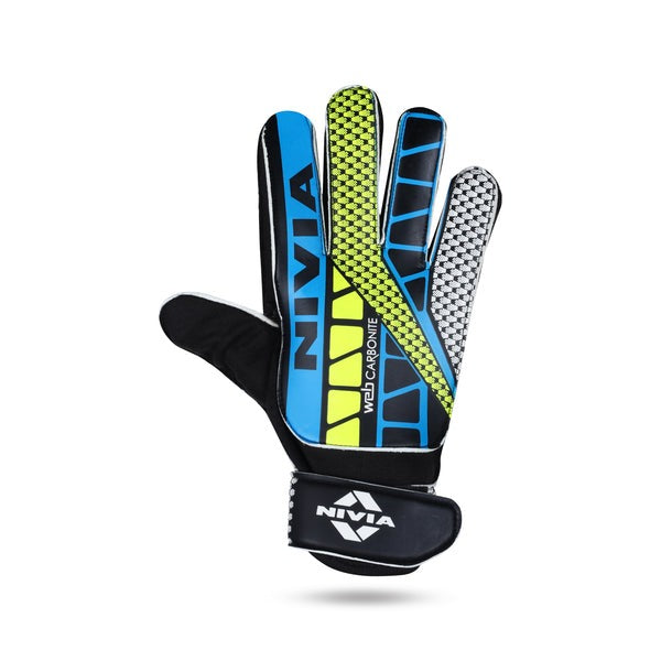 Breathable webbed backhand and adjustable wrist strap of the Nivia goalkeeper gloves Web