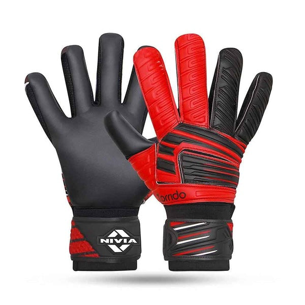 Pair of Nivia Torrido football goalkeeper gloves, front view