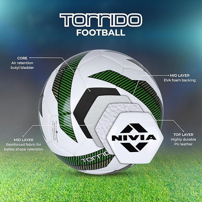 Nivia Torrido PU size 5 football with superior grip, control and flight stability
