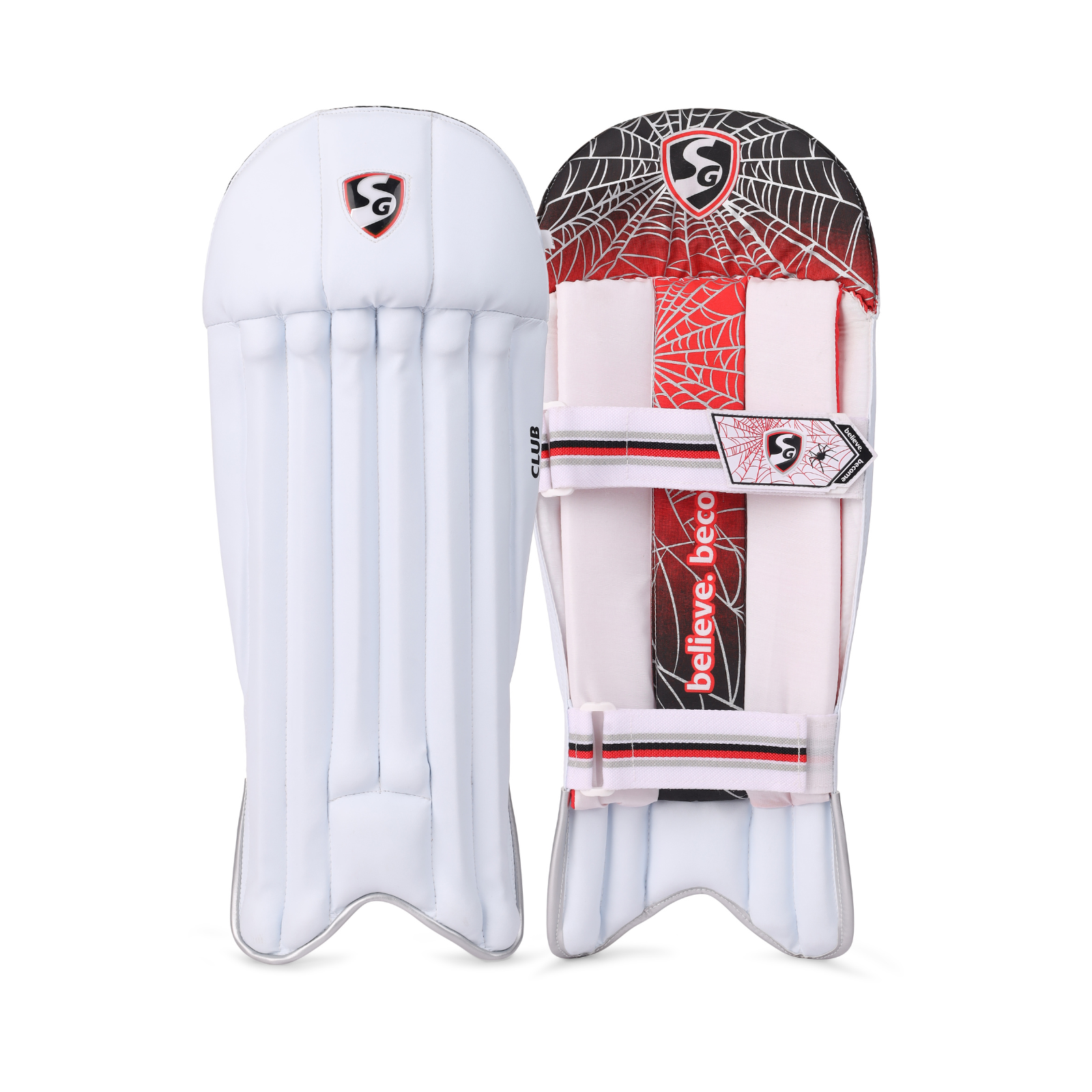 SG Club men's wicket keeping pads, front view of the leg guards