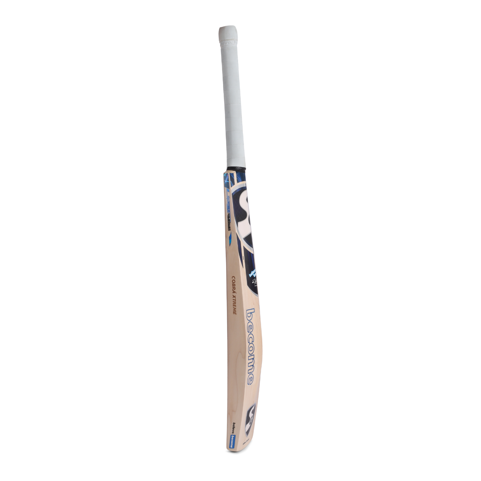 Spine and sticker on the back of the SG Cobra Xtreme cricket bat
