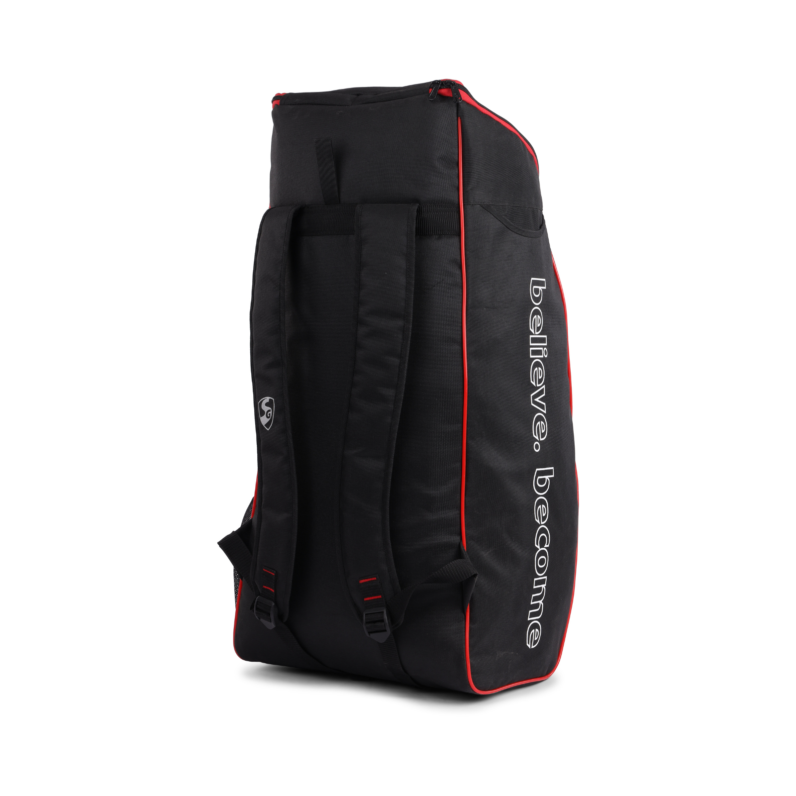 Open SG Dragon Prodigy 1.0 cricket kit duffle bag showing main compartment