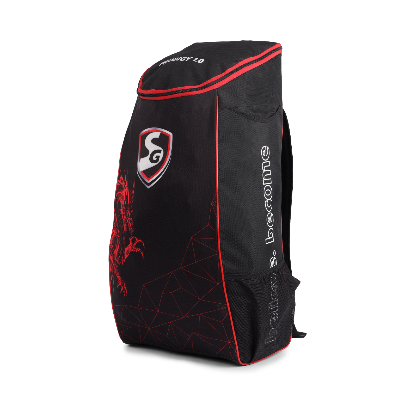 Side view of SG Dragon Prodigy 1.0 cricket kit duffle bag with carry handles