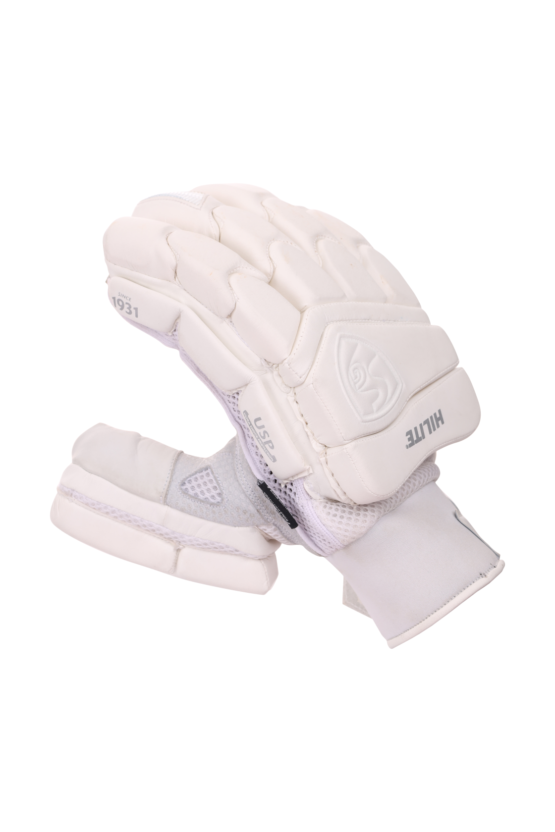 Thumb protection on the white SG Hilite cricket gloves