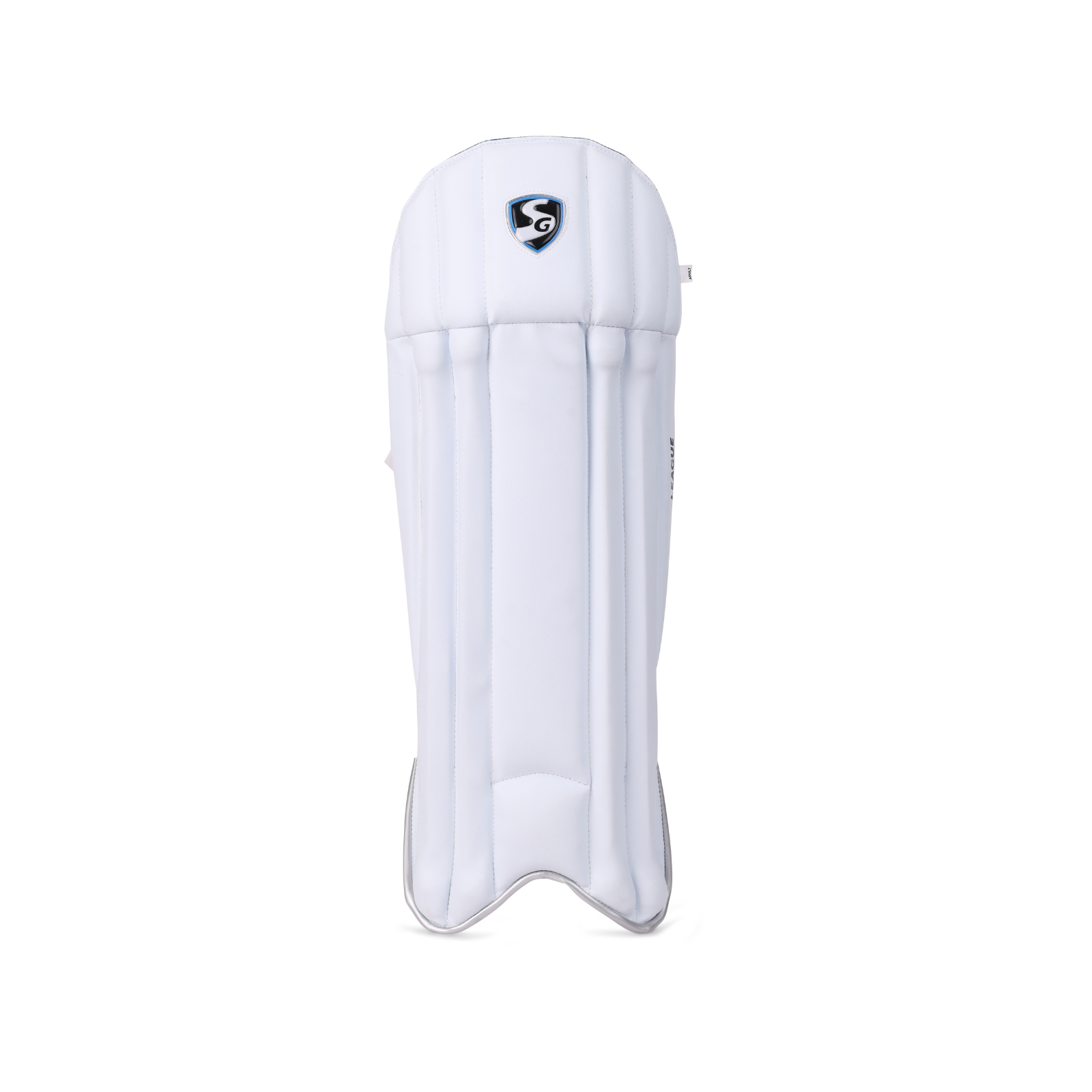 Side profile of the SG League wicket keeping leg guards showing the shape and padding