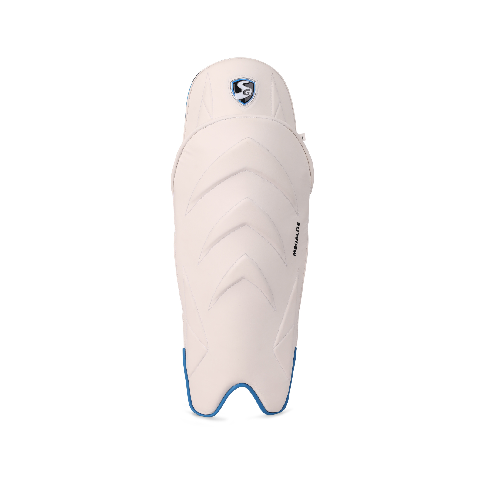 Side profile of the SG Megalite wicket keeping leg guards showing shape and padding