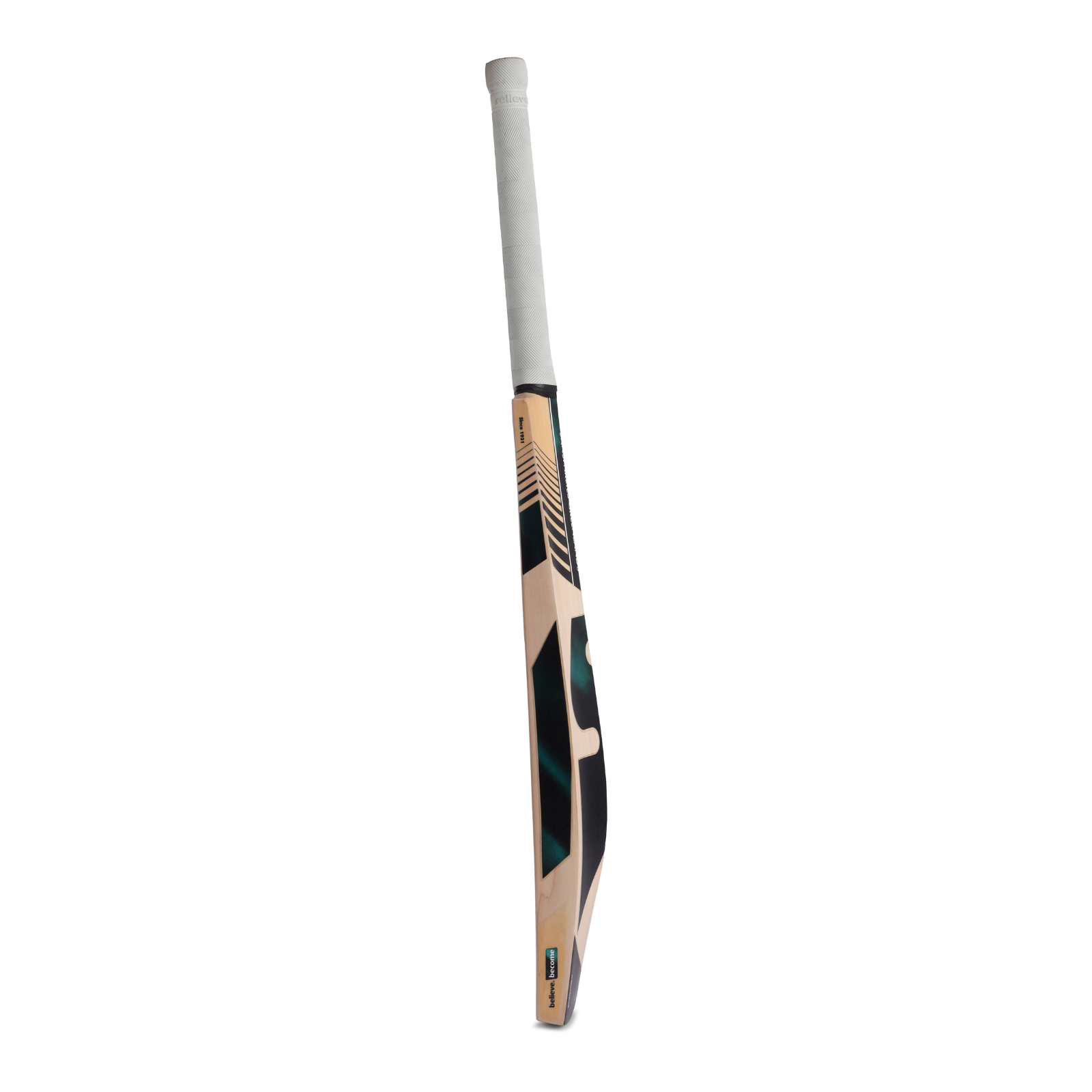 SG Skipper Xtreme English willow bat resting beside a red leather cricket ball