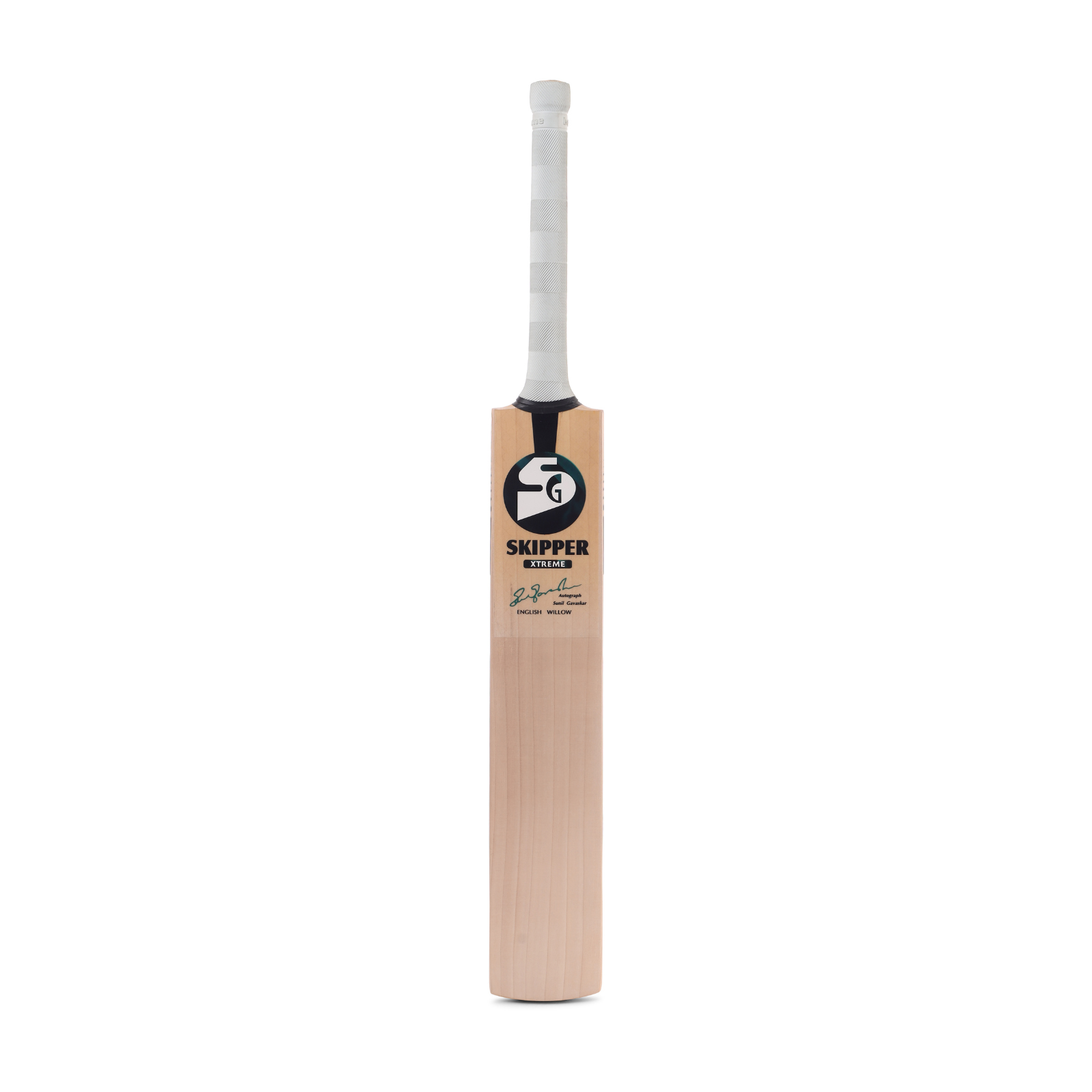 An SG Skipper Xtreme English Willow Cricket Bat SG Skipper Xtreme English willow cricket bat standing upright against a plain background