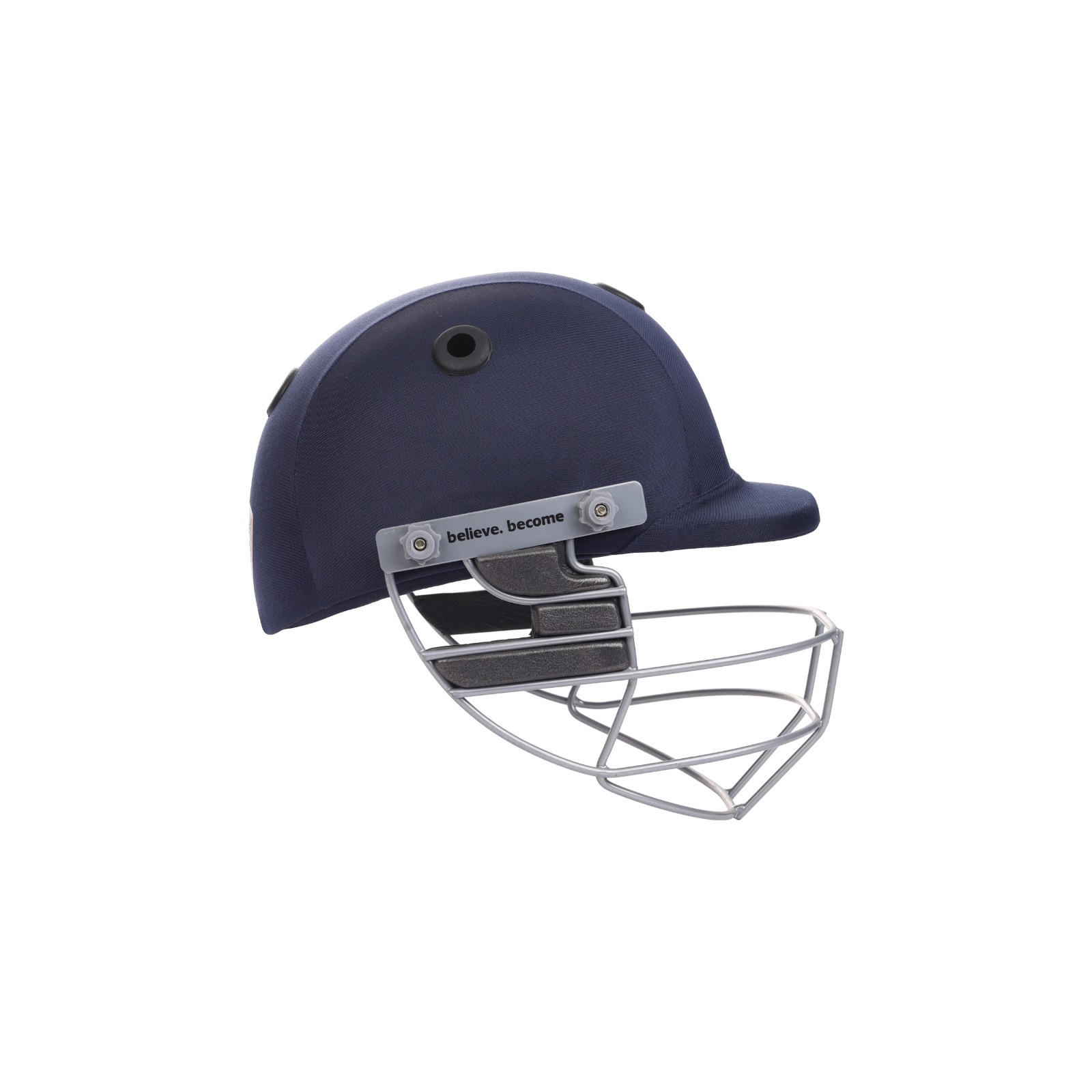 navy blue SG Smartech cricket helmet with steel grille, front view