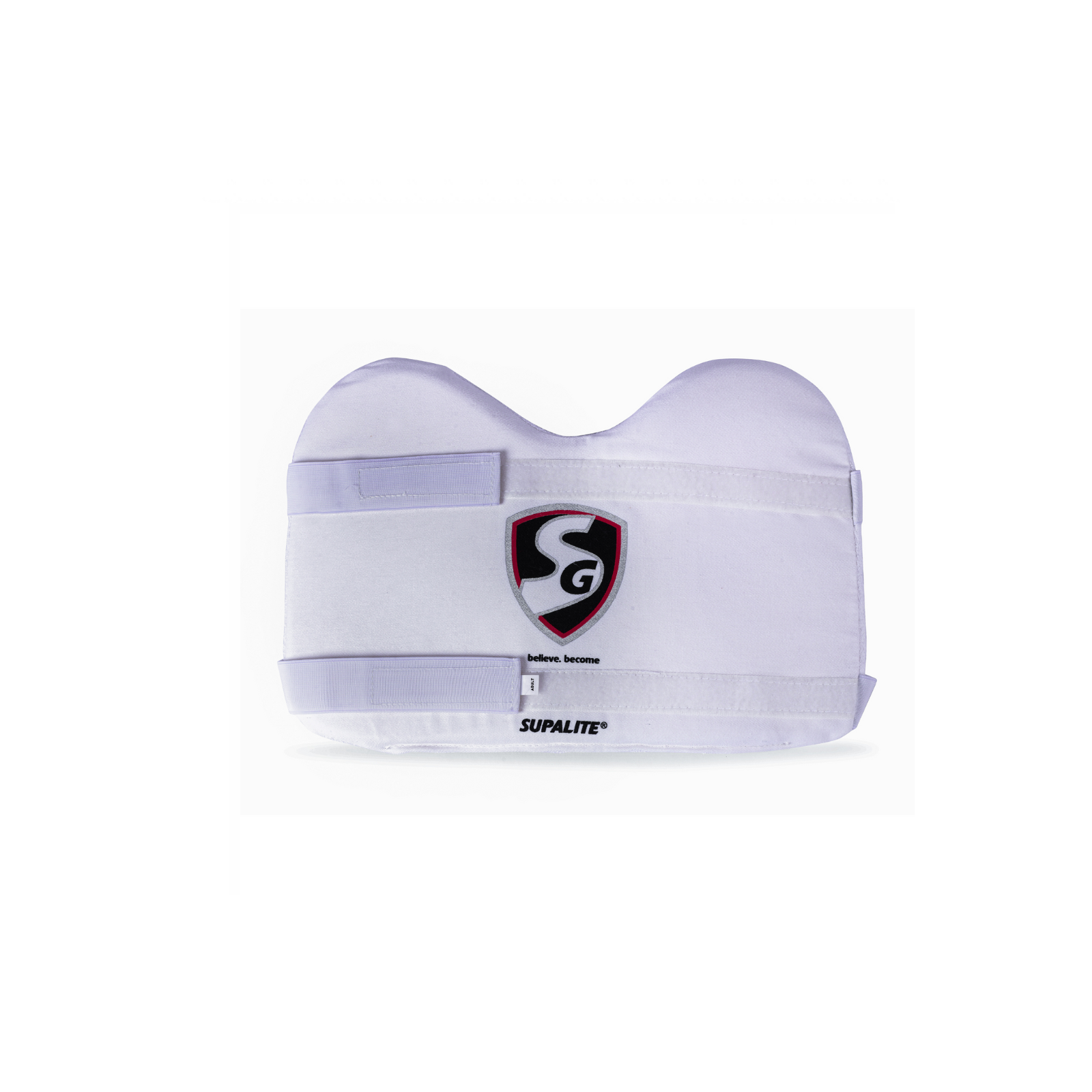 SG Supalite cricket chest guard, front view with PU facing