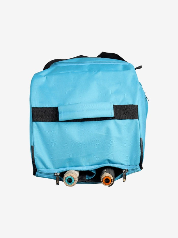 Open Shrey Kare wheelie cricket kit bag showing main compartment