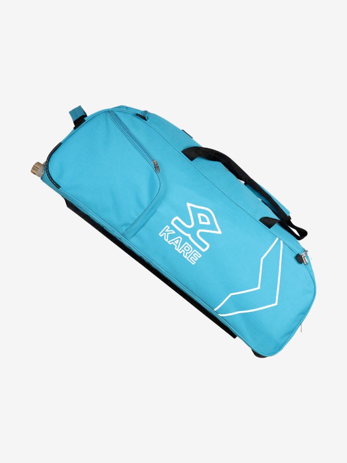 Side view of Shrey Kare wheelie cricket kit bag with carry handle