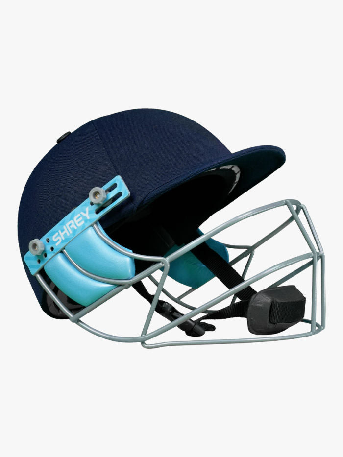 Side profile of the impact-resistant shell on the Shrey Match 3.0 helmet