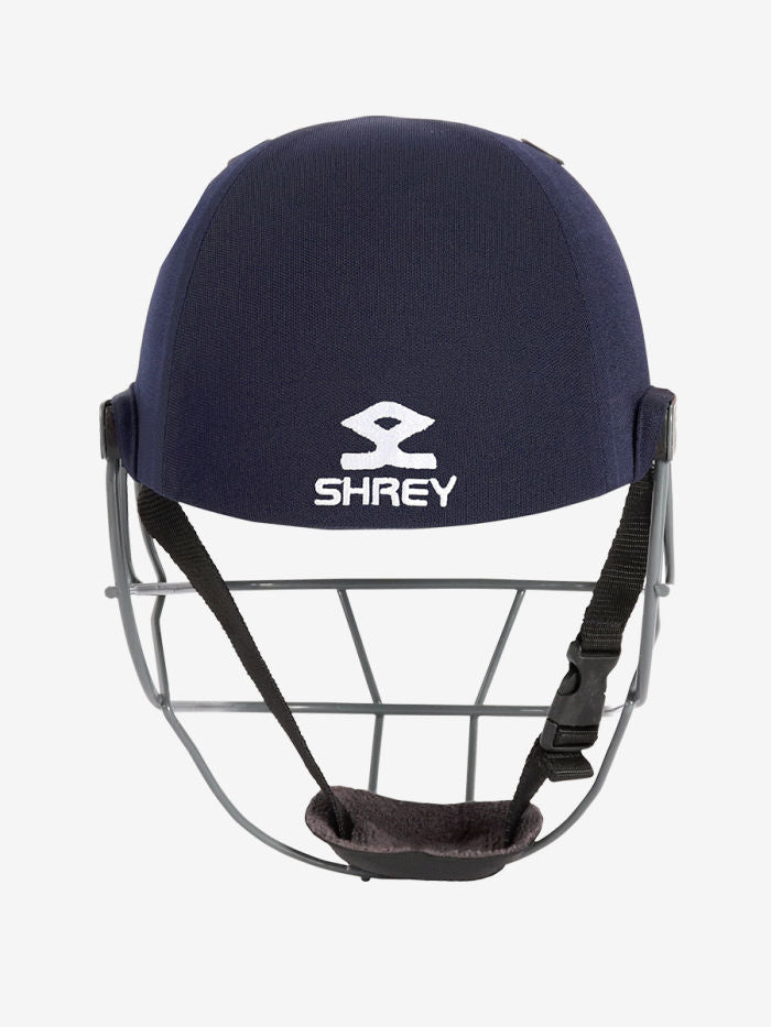 Polycarbonate visor detail on the Shrey Performance cricket helmet