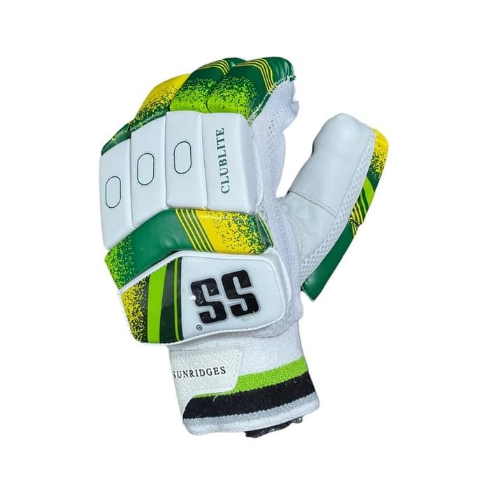 Green and yellow cricket glove Flexible fingers and grip palm of the SS Clublite batting gloves for precise control