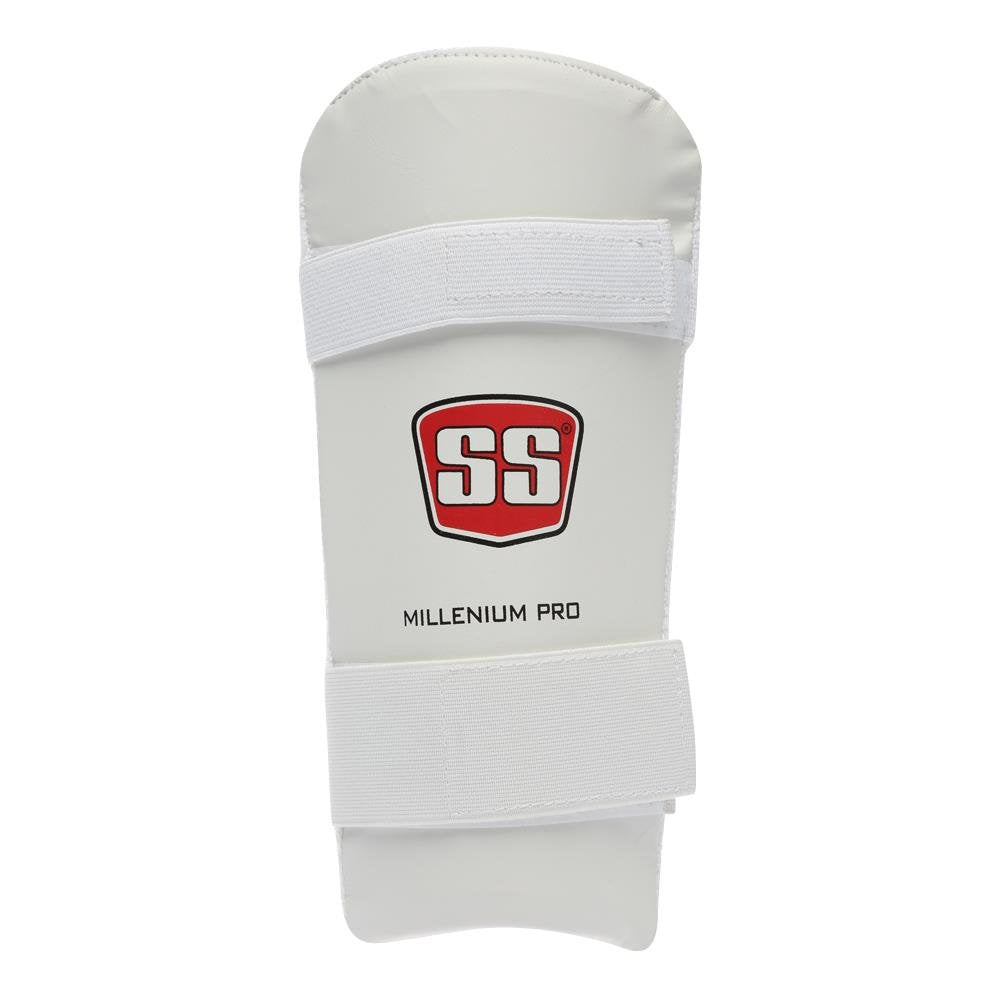 SS Millenium Pro men's cricket elbow guard, outer view with PU facing white colour