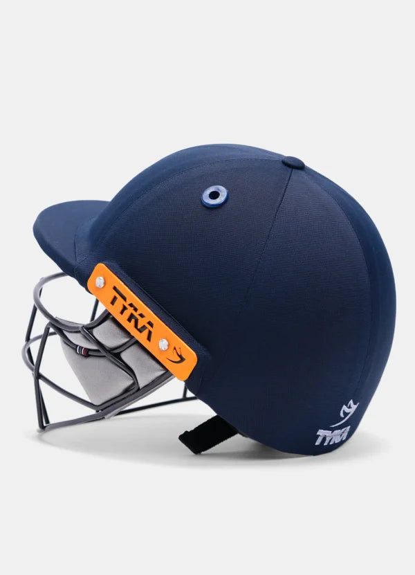 Shell and peak detail of the Tyka Atlas junior cricket helmet