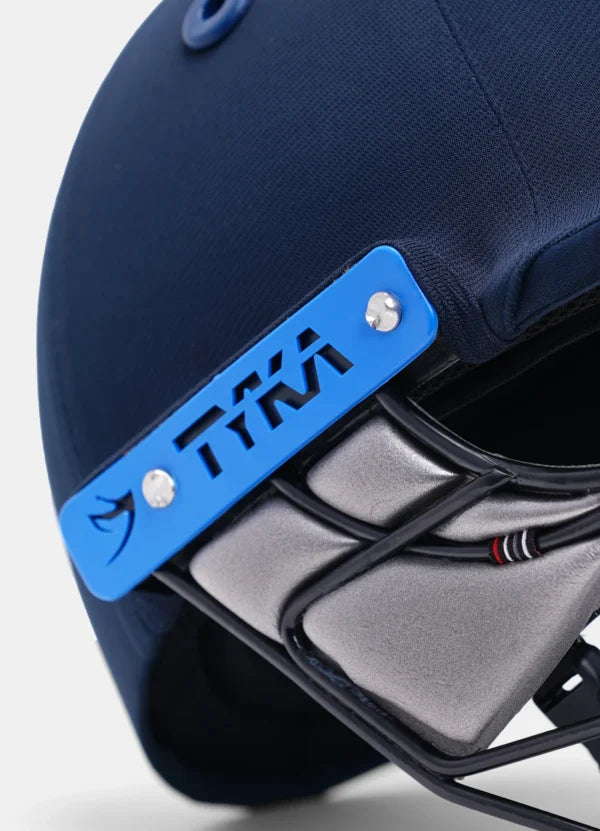 Back view of the Tyka Force Match cricket helmet with rear shell and strap