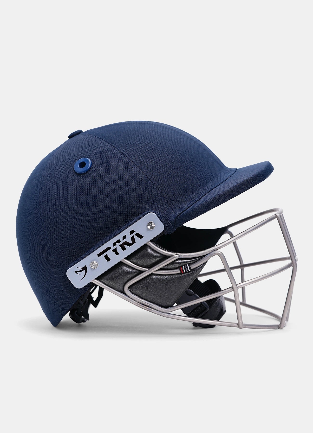 Close-up of the titanium grille on the Tyka Force Match cricket helmet
