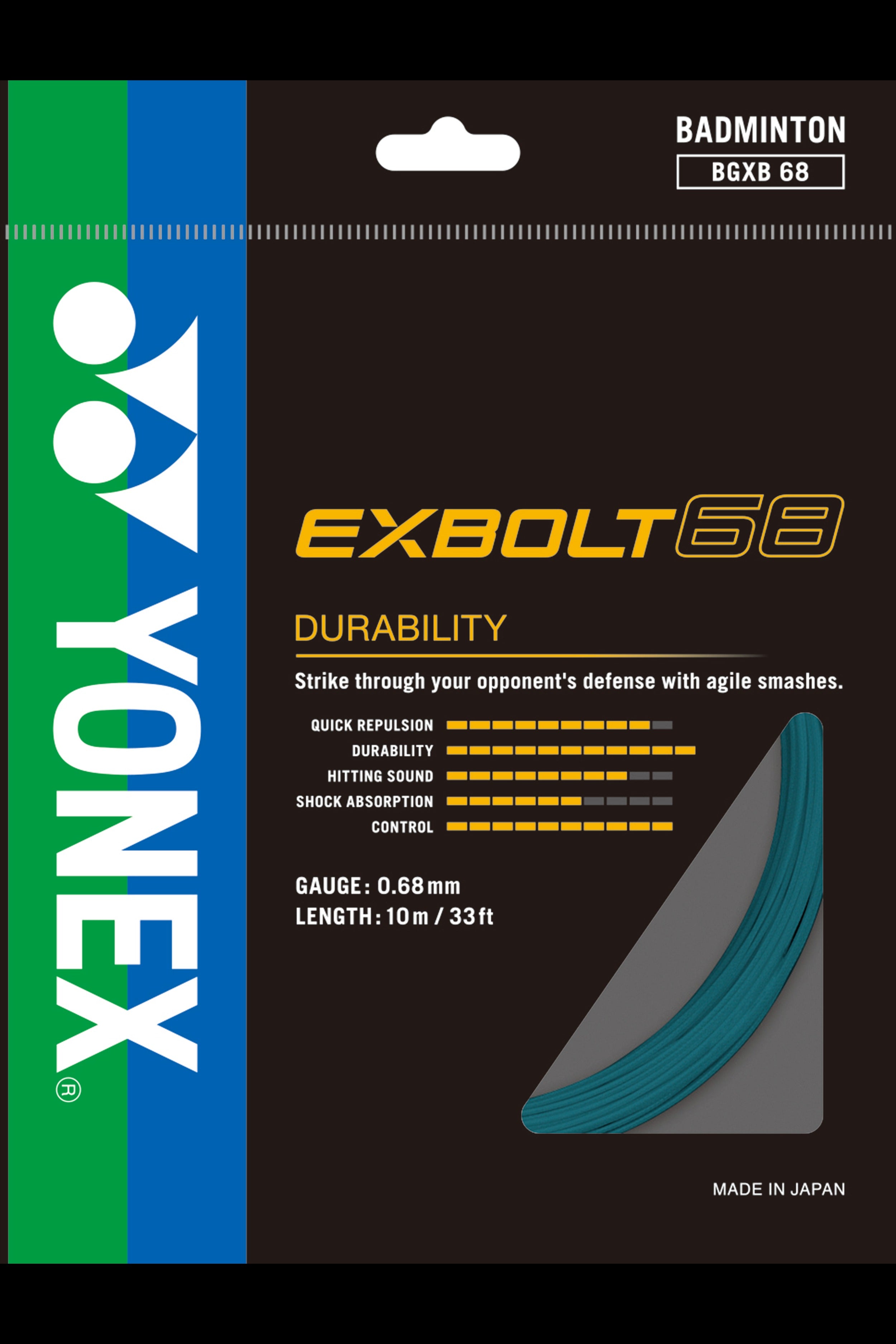 Yonex badminton strings with high-intensity nylon multifilament core