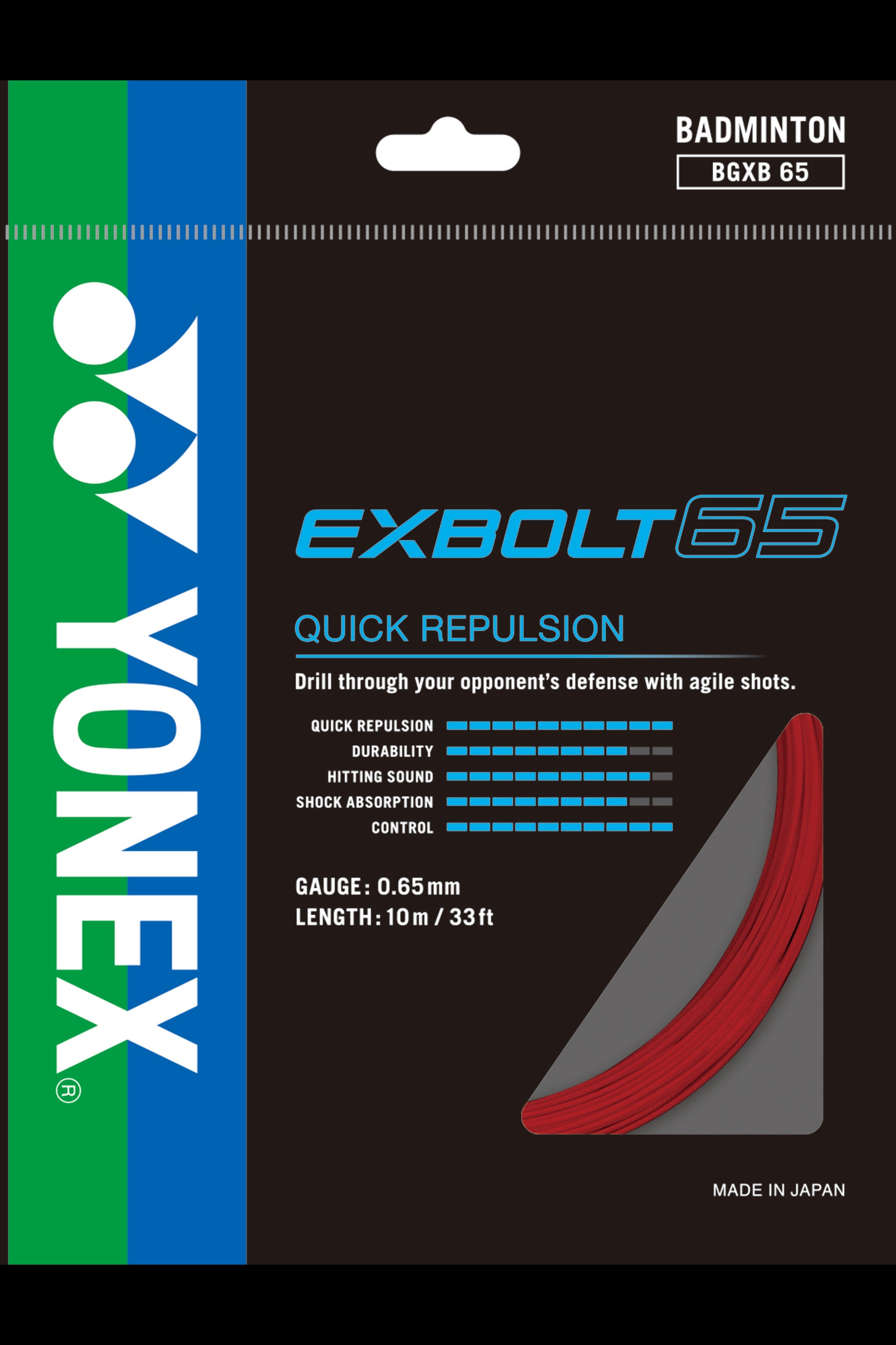 Yonex Exbolt 65 badminton strings in various solid colors