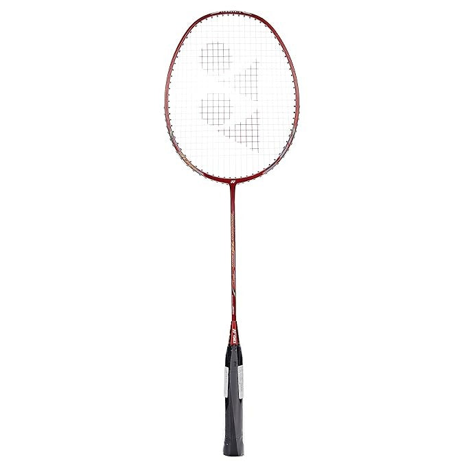A Yonex Nanoray 72 Light badminton racket with red and black grip lightweight graphite frame