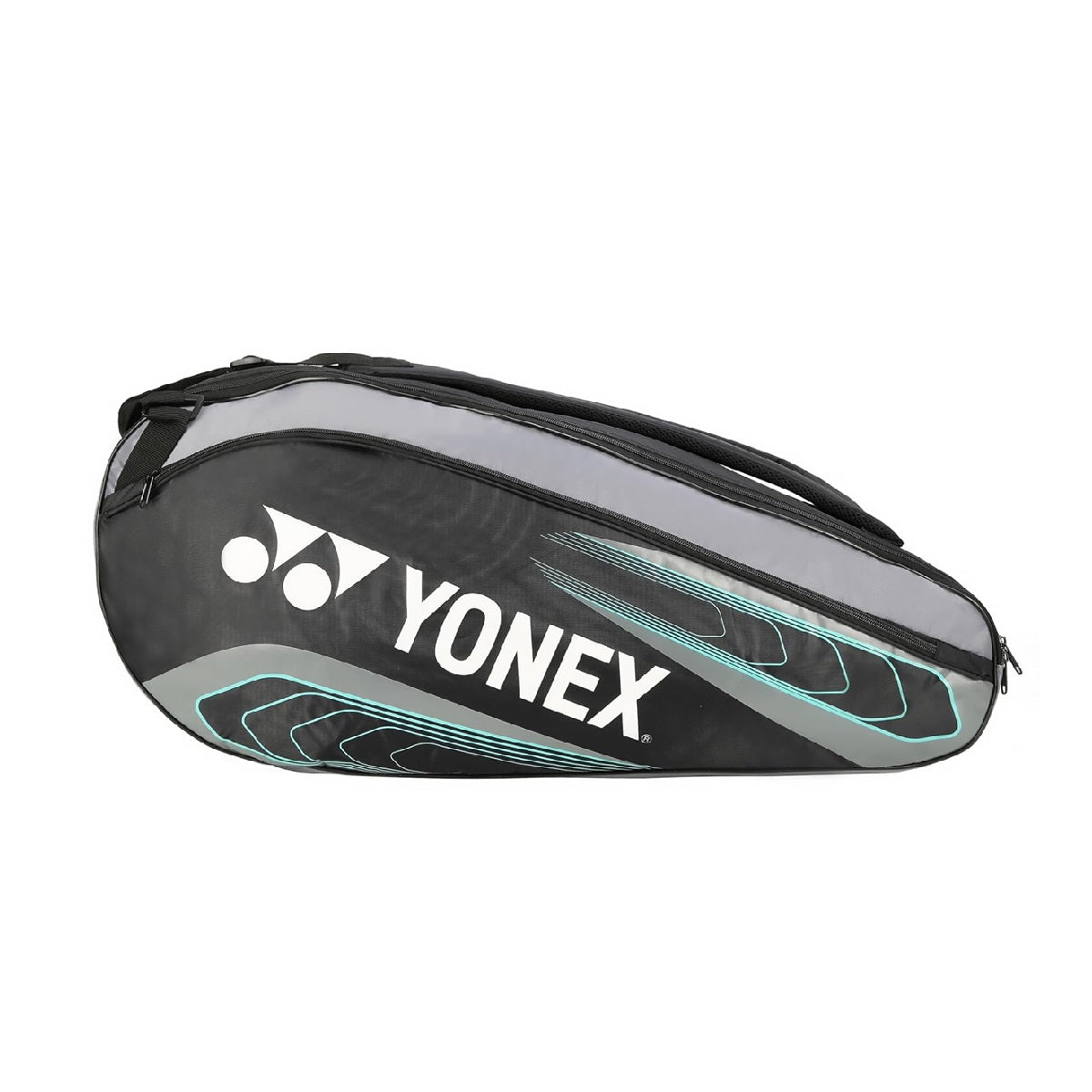 Yonex branded black badminton kit bag with shoulder straps and a zip 2326 T02R for badminton players