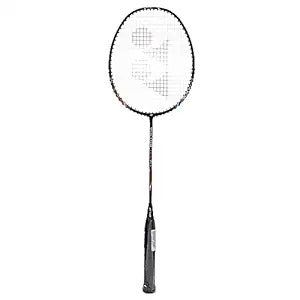 A black Yonex Voltric Lite 40I badminton racket with strings and graphite frame