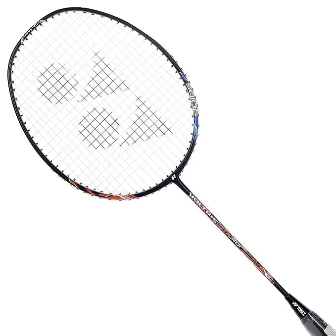 Badminton racket with black and red frame with Tri-Voltage System